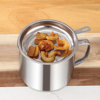 Grease Container, Bacon Grease Container with Strainer, Cooking Oil Keeper with Lid and Easy-Grip Handle (1 L)
