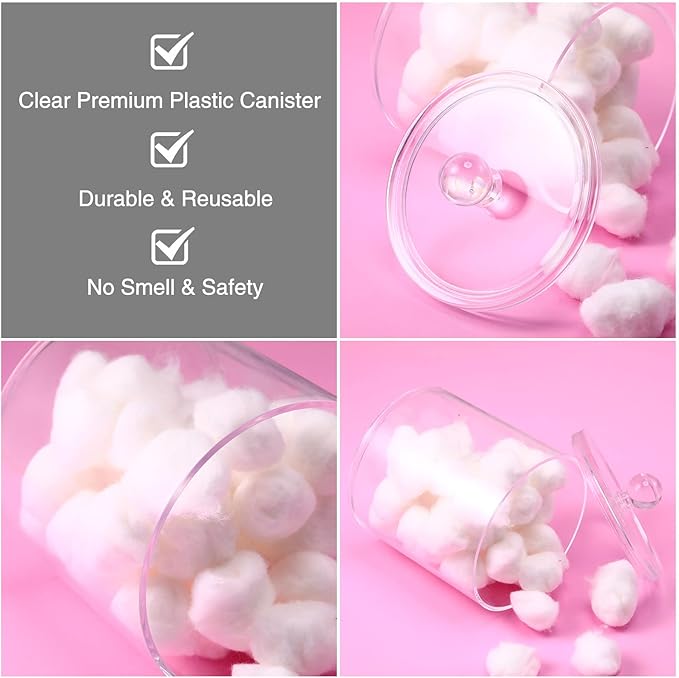 Meanplan Plastic Apothecary Jars with Lids Acrylic Holder Dispenser for Bathroom, 10/22/39 oz Clear Plastic Storage Jars Floss Container for Swab Cotton Ball, 3 Sizes(6 Pack,Acrylic Lid)