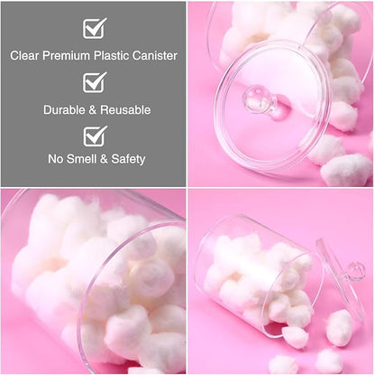Meanplan Plastic Apothecary Jars with Lids Acrylic Holder Dispenser for Bathroom, 10/22/39 oz Clear Plastic Storage Jars Floss Container for Swab Cotton Ball, 3 Sizes(6 Pack,Acrylic Lid)