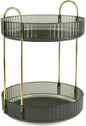 LNAUJS Dark Green 2-Tier Perfume Stand, 360° Rotating Plastic Vanity Organizer for Perfumes, Cosmetics & Skincare, Large Capacity Bathroom/Bedside Counter Storage Holder