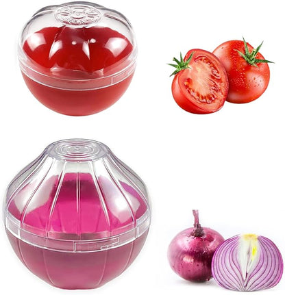 2PCS Fruit and Vegetable Shaped Savers Onion and Tomato Storage Containers for Fridge Vegetable Crisper Makes Food Stays Fresh Longer