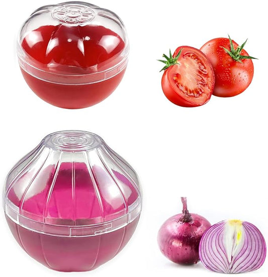2PCS Fruit and Vegetable Shaped Savers Onion and Tomato Storage Containers for Fridge Vegetable Crisper Makes Food Stays Fresh Longer