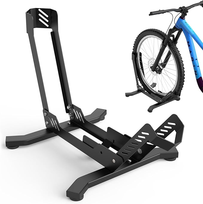 ALIXUEQIN Bike Stand Floor, Portable Bike Storage for Garage - Fit for 24"-29" Bikes, Tire Width up to 3.5", Road & Mountain Bicycle Stand, Front and Rear Wheel Parking Rack - Black