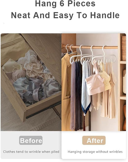 4 Pack Tank Top Hanger with 6 Hooks, Durable Hanging Closet Organizer Accessories Holder for Camisole, Bow Tie, Scarves, and More | White