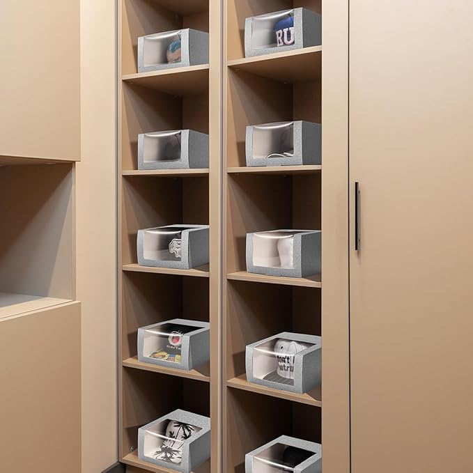 LADYBRO 10 Pack 7.8" x 7.8" x 4.8" Black Gift Boxes with Window Display for Hat Storage Containter for Baseball Caps (Fitted, Snapbacks, Trucker) (Glitter Silvery, 7.8" x 7.8" x 4.8")