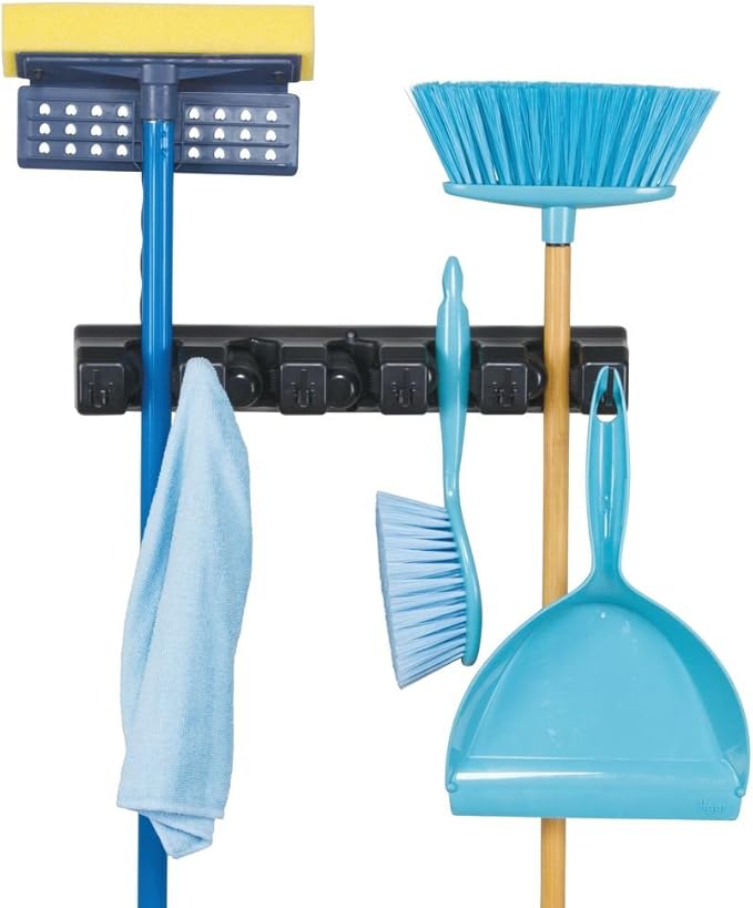 iDesign InterDesign Kitchen, Laundry Room, Garage or Utility Closet – Black Wall Mount Mop & Broom Holder