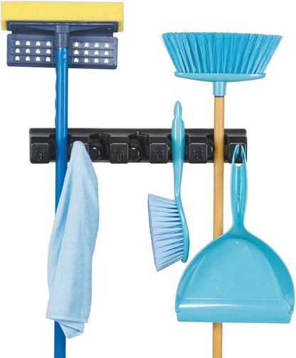 iDesign InterDesign Kitchen, Laundry Room, Garage or Utility Closet – Black Wall Mount Mop & Broom Holder