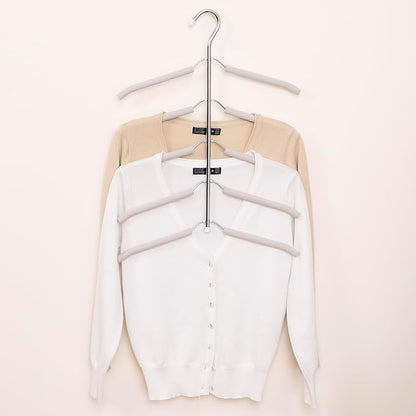 3-Pack 5-in-1 Space Saving Blouse Hangers - Non-Slip Padded Swing Arm Coat Hangers, Heavy Duty Stainless Steel for Shirts & Sweaters (White)