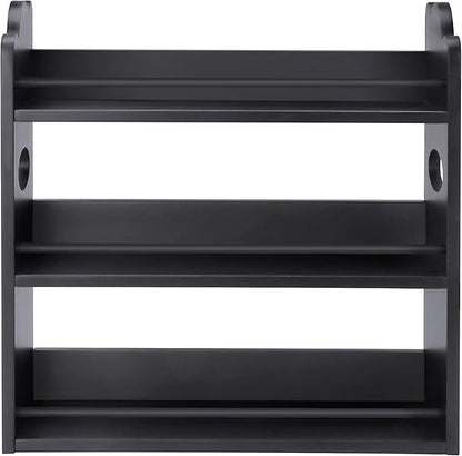 3 Tier Bamboo Spice Rack, Spice Rack Organizer, Seasoning Jars Rack Shelf Spice Organizer for Kitchen Counter or Wall Mounting, Spice Storage Holder with handles, Jars Not Included, Black