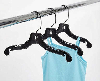 NAHANCO Children’s Plastic Shirt Hangers, Super Heavy Weight - 12" Black with Black Hook (Pack of 100), Made in USA