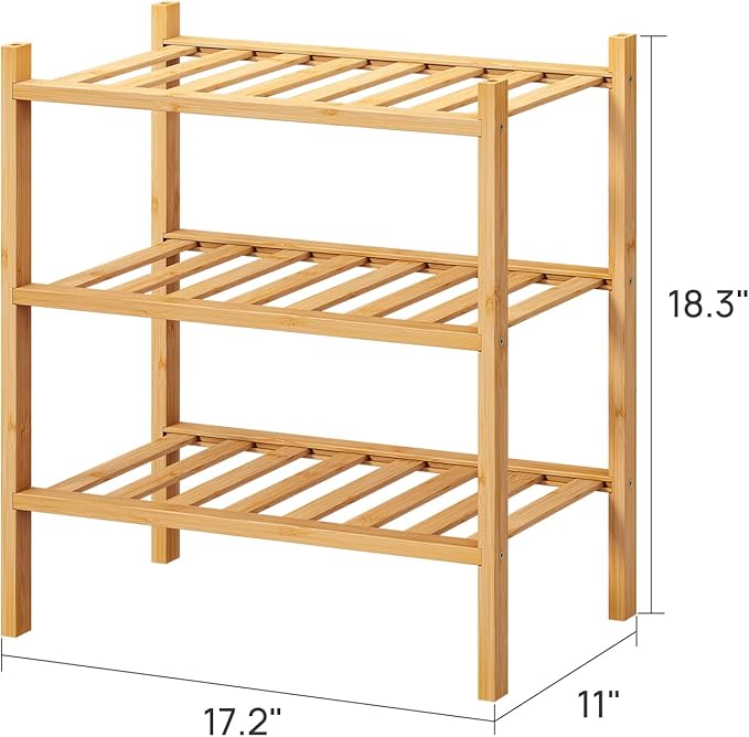 viewcare Small Shoe Rack, 3-Tier Shoe Rack for Entryway, Bamboo Wood Shoe Shelf for Closet & Hallway, Long 17.2IN | Beautiful | Functional | Sturdy | Durable