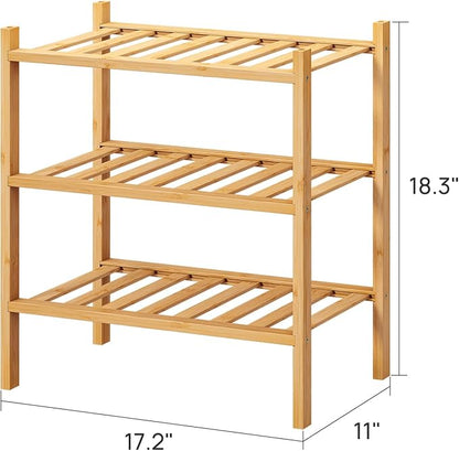 viewcare Small Shoe Rack, 3-Tier Shoe Rack for Entryway, Bamboo Wood Shoe Shelf for Closet & Hallway, Long 17.2IN | Beautiful | Functional | Sturdy | Durable