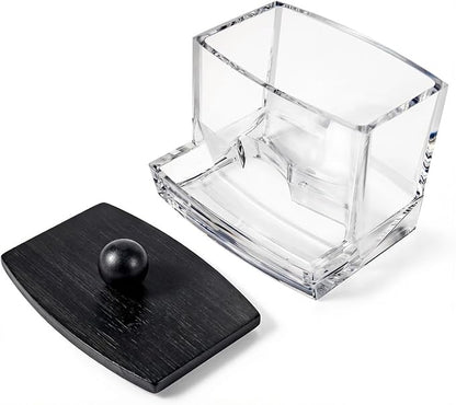SheeChung 10Oz Acrylic Qtip Holder Dispenser for Cotton Swab, Clear Plastic Containers Apothecary Jars with Bamboo Lid, Bathroom Accessories, Vanity Organizers and Storage, Home Essentials-Black, 2Pcs