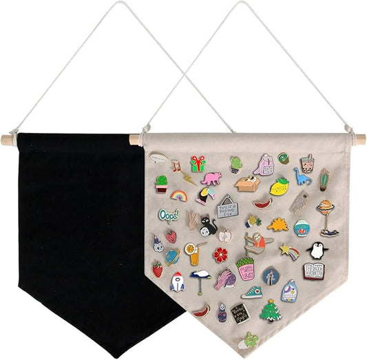 Enamel Pin Wall Display Banner Holder, Blank Canvas Banner Wall Hanging Brooch Jewelry Storage Case Display Storage Set for Pin and Brooch Collections (Beige A+Black A)
