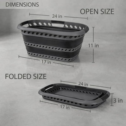 Laundry 360 Collapsible Laundry Basket 40L | Portable | Space Saver Storage | Hold 2 Loads | Store Under the Bed or Closet | Good for Kids | Dorm | Bedroom | Large | Grey/Black