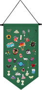 Kunyeah Wall Hanging Brooch Organizer Storage Case Colorful Canvas Pin Board Stand Enamel Pin Badge Hanging Holder Display Banner Earrings Collection Holder - Pins No Included (Green)