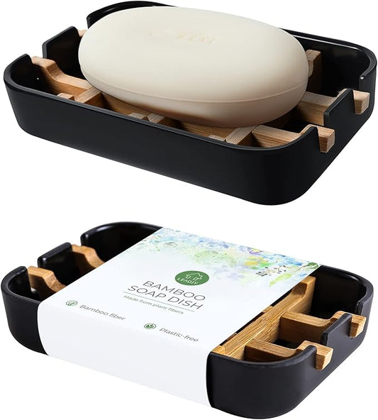 Soap Dishes for Bar Soap,2 Pack Environmentally-Friendly Bathroom Soap Dishes (Removable),2Pcs/Set Bamboo Soap Dishes Holder,Black