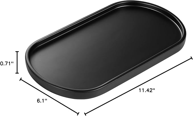 Luxspire Bathroom Vanity Tray for Countertop, Oval Kitchen Soap Dispenser and Toiler Tank Trays, 11.4“ Resin Vanity Organizer for Lotion Bottles, Perfume, Jewelry, Dresser, Medium, Matte Black