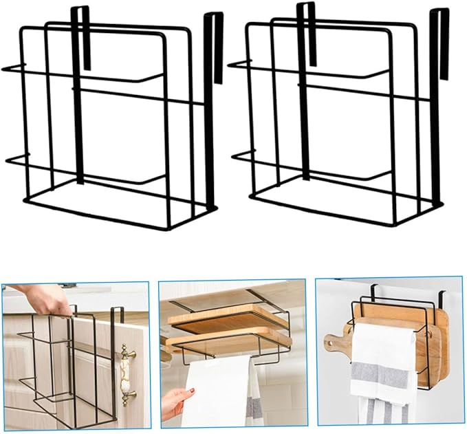 2Pcs Over Cabinet Door Towel Organizer Hanging Storage Rack for Cabinets for Kitchen Bathroom Space Saving for Duster Cloths Utensils