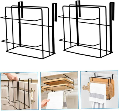 2Pcs Over Cabinet Door Towel Organizer Hanging Storage Rack for Cabinets for Kitchen Bathroom Space Saving for Duster Cloths Utensils