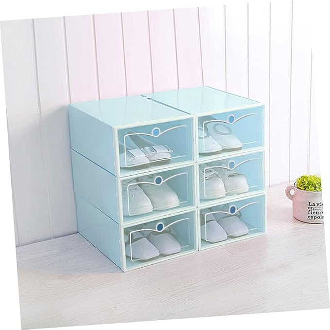 Amosfun 6pcs Stackable Shoe Storage Box Thicken Plastic Organizer for Closet Entryway under Bed Large Green for Keeping Shoes Organized and Visible