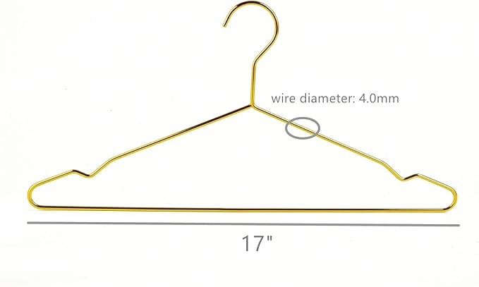 17 Inch Metal Clothes Hanger, 4.0mm Heavy Duty Shirt Blouse Hanger for Coat Suit Bridal Boutique, Space Saving Slim Wire Hanger for Camisole Trousers Wedding Dress（Gold 36pack）