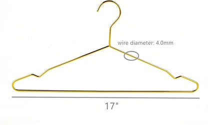 17 Inch Metal Clothes Hanger, 4.0mm Heavy Duty Shirt Blouse Hanger for Coat Suit Bridal Boutique, Space Saving Slim Wire Hanger for Camisole Trousers Wedding Dress（Gold 36pack）