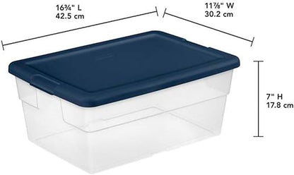 Sterilite 2 Pack Storage Boxes, Clear Plastic Stackable Bins with Lids, 16 Quart, Marine Blue