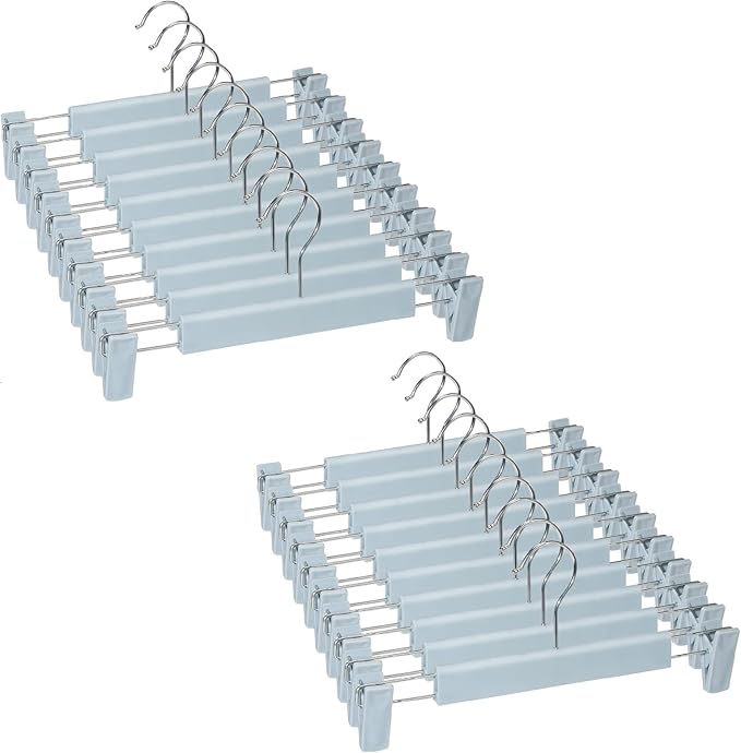 20 Pack Skirt Hangers with Adjustable Anti-Rust Clips for Pants, Skirts, Clothes Hangers, Light Blue
