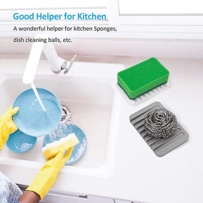 Silicone Soap Dishes for Shower, 3+1 PCS Upgrade Self-Draining Bar Soap Holder, Premium Sponge Holder for Sink, Kitchen, Bathroom, or Counter, Easy Clean, Can Extend Soap Life (White & Gray)