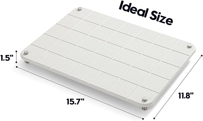 Razborci Stone Dish Drying Mat for Kitchen Counter, Water Absorbing Bathroom Tray Sink Organizer, Diatomaceous Earth Countertop Dish Rack Riser Sponge Holder Soap Dish, Gray Beige, 16" x 12"