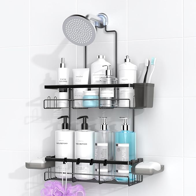 AKTECKE Shower Caddy Hanging Bathroom Organizer: Rustproof Shelf for Inside Shower - No Drilling Racks Over Showerhead - Bath Shelves for Shampoo Soap