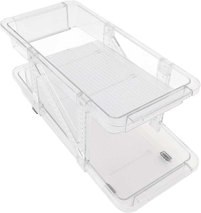 Rolling Soda Can Organizer,Expandable Width PET Drink Organizer,2 Layer Expandable Automatic Rolling Beverage Dispenser, Beer Can Holder for Refrigerator Pantry Freezer (Clear White)