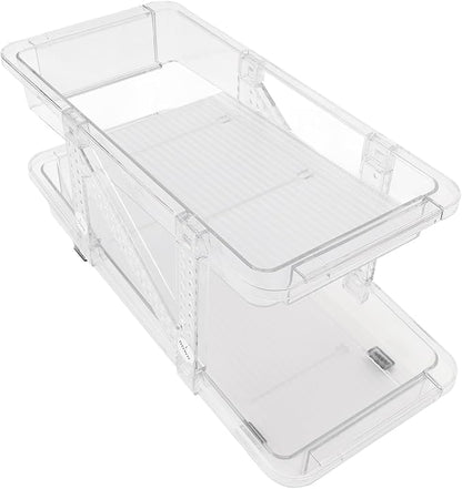 Rolling Soda Can Organizer 2 Layer Expandable Automatic Rolling Beverage Dispenser Beer Can Holder Refrigerator Pantry Freezer (Clear White)