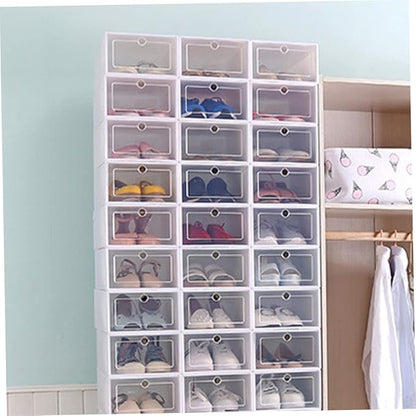 6pcs Stackable Transparent Shoe Storage Box Thicken Plastic Shoe Organizer for Closet Pink for Organizing Sneakers and Footwear