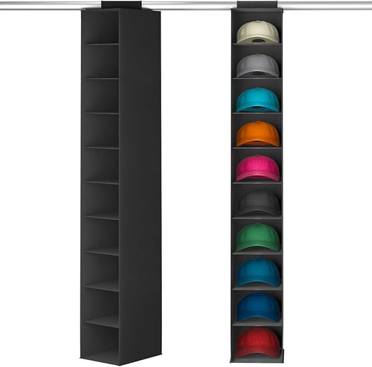 Lifewit Hat Organizer for Baseball Caps, Hat Rack Hanging Storage, Non-Woven Fabric Display Shelf Holds Up to 40 Hats, Cap Holder Hanger for Closet, Bedroom, 10 Compartments, Black, 1 Pack