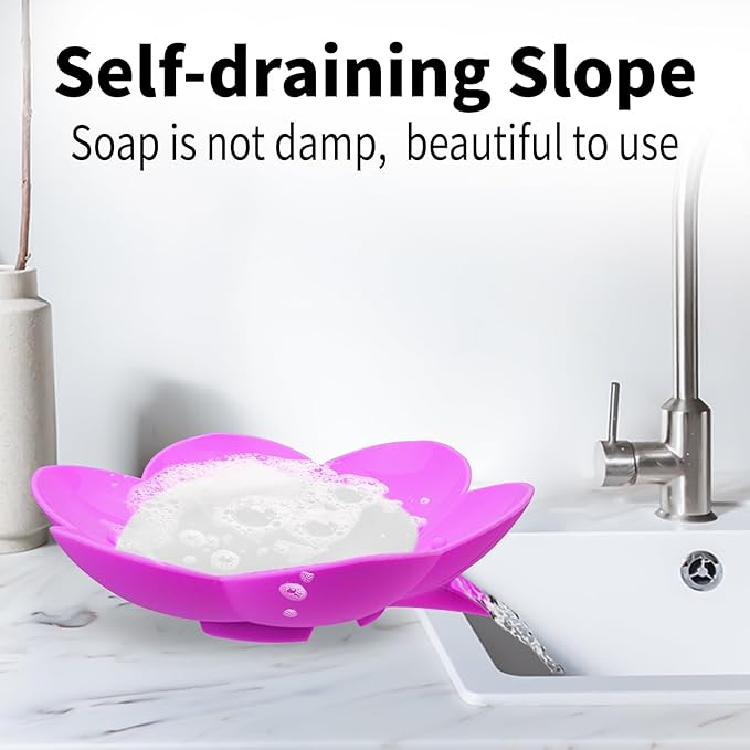 Soap Dishes 2 Pack Self Draining XL Bar Shower Steamer Holder Tray, Silicone Flexible Flower Soap Saver for Counter Bathtub Sink Bathroom Decor with Drainage Mirror Surface Easy Clean Green/Rose Pink