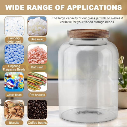 74 oz Glass Bath Salt Jar, Bath Salt Container with Wooden Lid& Scoop, Bathroom Organizers, Airtight Storage Bathtub Accessories for Women
