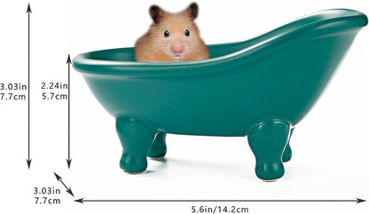 1 Piece 5.6" Colorful Ceramic Mini Clawfoot Bathtub Soap Dish Decortative Soap Dish Small Planter Makeup Organizer Container Hamster Bathtub(Green)