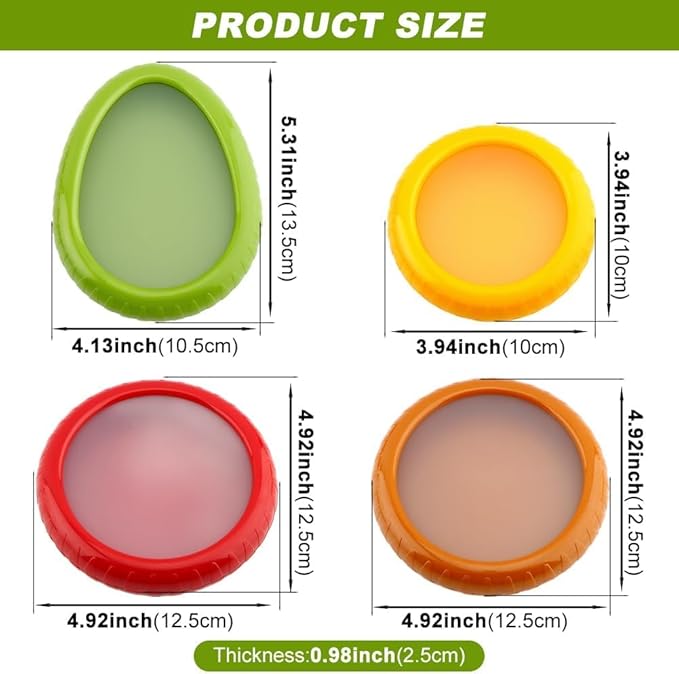 T-Raputa Avocado Saver and Tomato Holder - Set of 4 Reusable Storage Containers for Fridge - Ideal for Garlic, Onions, Lemons, and Potatoes