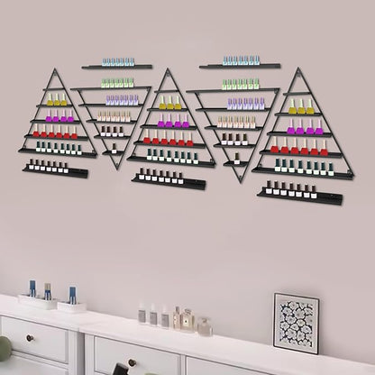 Metal Wall-Mounted Nail Polish Storage Racks, 5 Tiers Nail Polish Storage Racks, 10PCS Triangular Cosmetic Display Racks, Lipstick Perfume Wall Shelf for Spa Nail Salon Shop Home (Black)