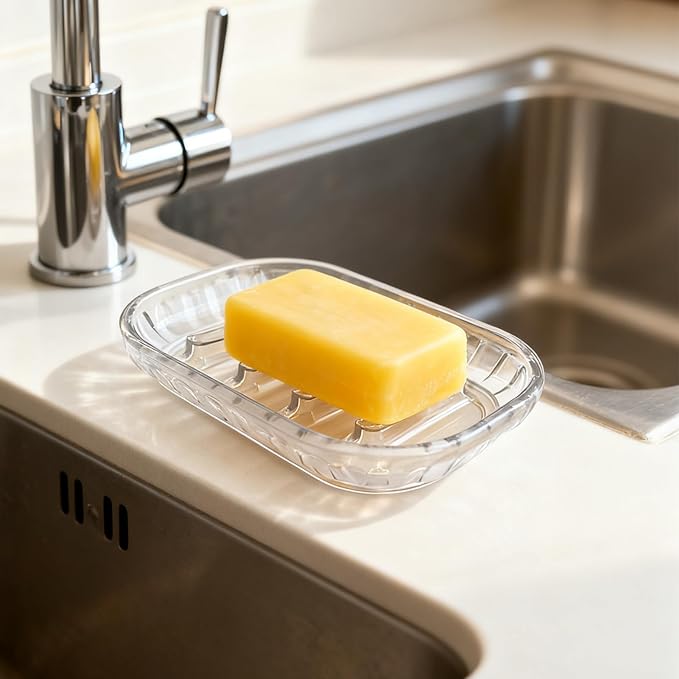 2 Pack Soap Dish Holder for Bar Soap, Bathroom Soap Dishes Bar Soap Holder Tray, Soap Dishes for Shower Bathroom, Kitchen Sink Soap Dish, Clear