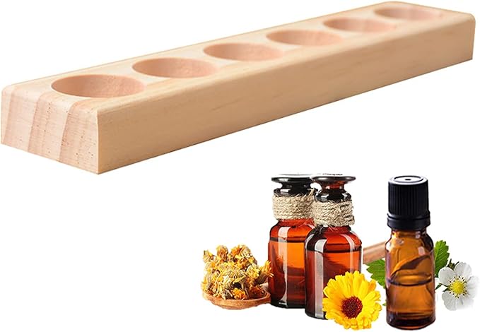 RoseFlower 6 Slots Wooden Essential Oil Organizer, Nail Polish Shelf, Durable wood Makeup Display Stand, Makeup Storage Rack for Tabletop Essential Oils Perfume Rack for 5/10/15/20ml Bottles