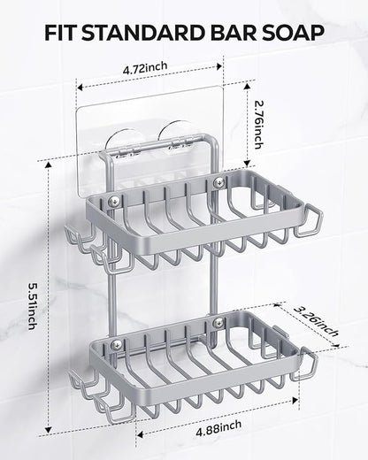Nieifi Adhesive 2 Tier Bar Soap Holder, Stainless Steel for Shower Wall, Soap Dish for Bathroom, Gray