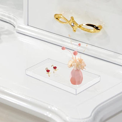 Acrylic Bathroom Tray for Counter, Handmade Clear Trays Sturdy Organizer for Cup, Sponge, Soap, Plant (Medium, Clear)