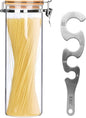 KKC HOME ACCENTS Glass Pasta Storage Container With Measuring Tool, Spaghetti Jar, Noodle Holder, Tall Container With Bamboo Lid, 68 Floz