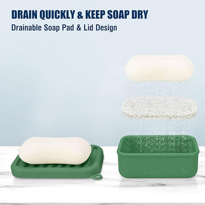 Superior Leak-Proof Silicone Travel Soap Case with Drainage Lid/Layer, Compact Bar Soap Container, Durable Soap Holder for Camping, Gym, and Travel Size Toiletries (Mint Green)