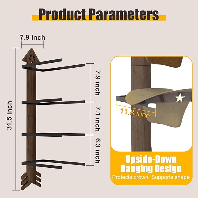 1 Pack Cowboy Hat Rack for Wall – Rustic Cowboy Hat Holder with Arrow Design and 4-Tier Hooks Western Decor Hat Storage– Vintage Cowboy Hanger for Wall