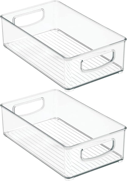 mDesign Small Plastic Bathroom Storage Container Bins with Handles for Organization in Closet, Cabinet, Vanity or Cupboard Shelf, Accessory Organizer - Ligne Collection - 2 Pack - Clear