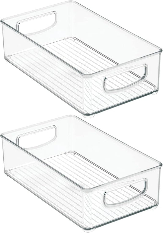 mDesign Small Plastic Bathroom Storage Container Bins with Handles for Organization in Closet, Cabinet, Vanity or Cupboard Shelf, Accessory Organizer - Ligne Collection - 2 Pack - Clear